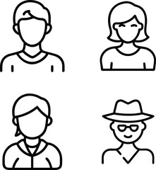 Four Outline User Icons Representing Different People