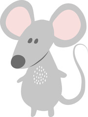 Cute cartoon mouse illustration in minimal pastel colors with big ears and simple flat design, perfect for kids books, nursery prints, stickers, educational materials, and digital crafts