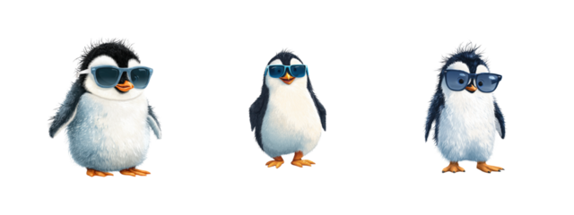 Cute penguins wearing sunglasses enjoying fun summer vibes with a playful attitude