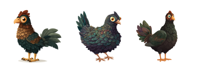 Colorful and imaginative bird characters showcasing unique designs and features in a stylized, vibrant format