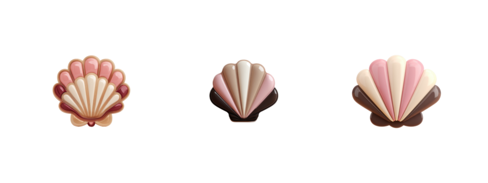 Collection of three colorful shell designs with smooth textures suitable for various creative projects