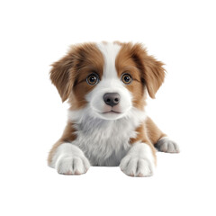 Adorable Brown and White Puppy Lying Down, Looking at Camera