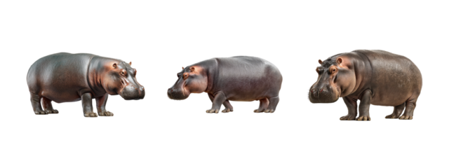 Hippo figurines showcasing different postures in a cut-out style for educational or decorative purposes