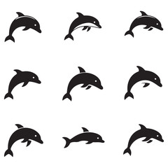 Obraz premium Dolphin fish animal Vector Black silhouettes. Good use for symbol, logo, mascot, web icon, sticker design, sign, or any design you want. Easy to use. with white background