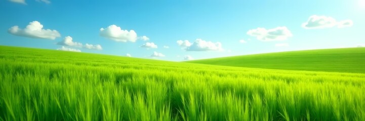Obraz premium Vibrant verdant grass field in the countryside under clear sky, clear, green