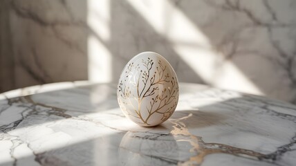 White Easter egg with on a marble table