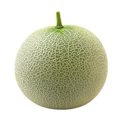 Whole fresh green melon with textured skin and short stem, isolated on a transparent background, perfect for healthy and summer food themes