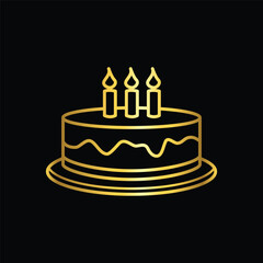 gold color birthday cake icon, flat, design, vector, illustrations, education, style, trendy, collections