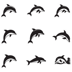 Obraz premium Dolphin fish animal Vector Black silhouettes. Good use for symbol, logo, mascot, web icon, sticker design, sign, or any design you want. Easy to use. with white background