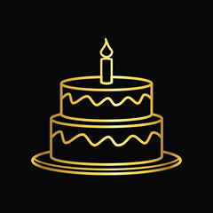 gold color birthday cake icon, flat, design, vector, illustrations, education, style, trendy, collections
