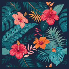 Seamless vector floral pattern with pink flowers and leaves, perfect for spring nature wallpaper design or vintage art illustration backdrop.