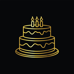 gold color birthday cake icon, flat, design, vector, illustrations, education, style, trendy, collections
