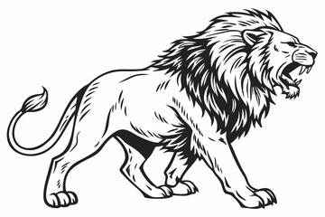 Isolated black vector lion head, a wild mammal sketch.