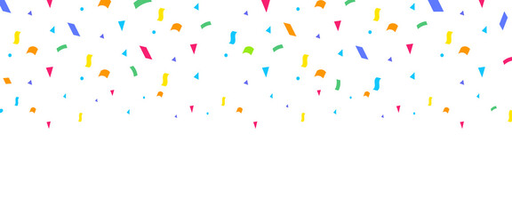 Celebration background of colorful confetti falling on white, vector illustration for festive designs. Birthday, Holiday, New Year, Carnival festivity, confetti,