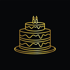 gold color birthday cake icon, flat, design, vector, illustrations, education, style, trendy, collections