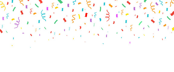 Colorful Confetti and Streamers Celebration Background, Holiday Party Decoration, Surface pattern design. Birthday, Holiday, New Year, Carnival festivity, confetti,