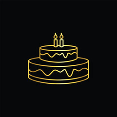 gold color birthday cake icon, flat, design, vector, illustrations, education, style, trendy, collections