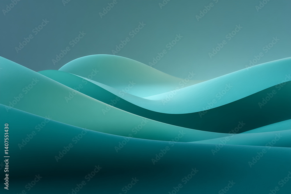 Poster Abstract image of teal-colored waves, creating a smooth and flowing pattern, showcasing a sense of calm and serenity, ideal for background use
