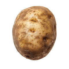 Single raw potato with dirt spots on its skin, isolated on a transparent background, perfect for farming or food concepts.
