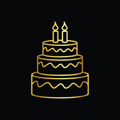 gold color birthday cake icon, flat, design, vector, illustrations, education, style, trendy, collections