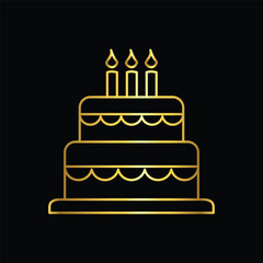 gold color birthday cake icon, flat, design, vector, illustrations, education, style, trendy, collections