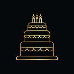gold color birthday cake icon, flat, design, vector, illustrations, education, style, trendy, collections