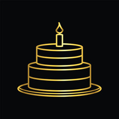 gold color birthday cake icon, flat, design, vector, illustrations, education, style, trendy, collections