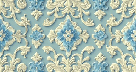 Seamless Floral Pattern in Art Nouveau Style with Intricate Swirls and Soft Pastel Colors