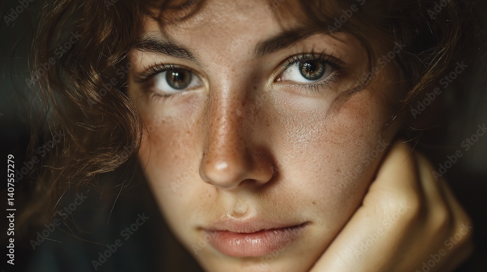 Poster close-up portrait of a real person with expressive features