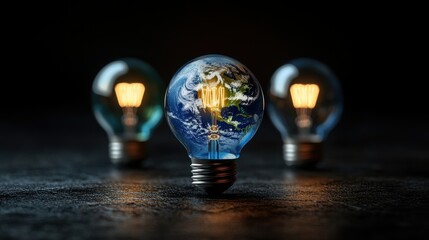 Conceptual image of earth inside lightbulbs symbolizing global energy and sustainability