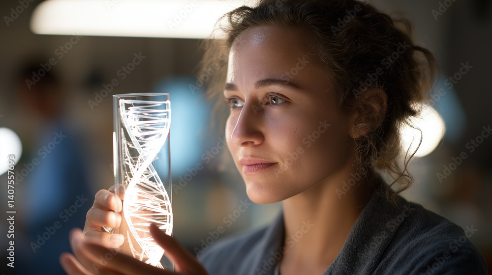 Poster examining a dna model in a clinical laboratory setting