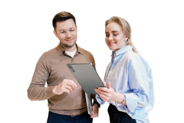 Colleagues Engaged in a Productive Discussion While Reviewing Digital Content Together