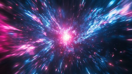 Obraz premium A vibrant cosmic explosion showcasing the beauty of space with colors of blue and pink radiating in all directions.