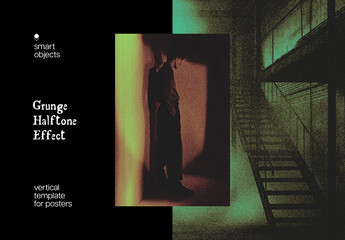 Halftone Grunge Poster Photo Effect Mockup