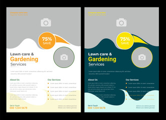 Lawn and gardening service flyer design template. Tree and gardening service poster leaflet design. lawnmower flyer template Agricultural and farming services social media post lawn gardening desig