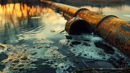 Video of contaminated water and rusty pipes, ideal for environmental projects, documentaries about pollution, educational materials about water issues.

