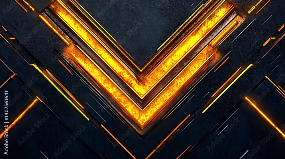 Aufkleber Intricate modern texture featuring sharp geometrical lines and vibrant orange light against a dark background : Generative AI