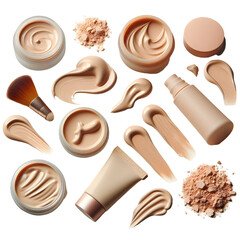 collection of Creamy light beige foundation smudge on white background