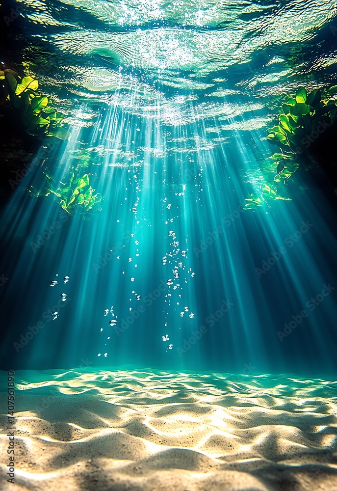 Leinwandbilder beautiful underwater scene with sunlight streaming through water and illuminating the ocean floor : 