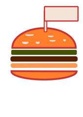 a burger with white flag on it
