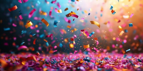 Party popper celebration background with colorful streamers festive fun happy birthday new year event decoration vibrant joyful confetti excitement cheer AI generated art