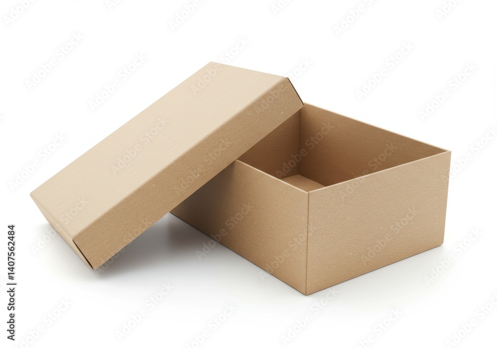Poster an open cardboard box with its lid slightly ajar on a white surface in a studio setting view
