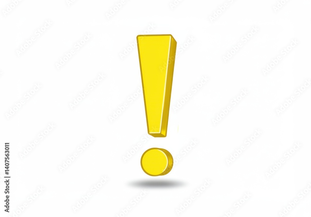 Fototapete a yellow exclamation point with a shadow on a white background in a digital rendering style