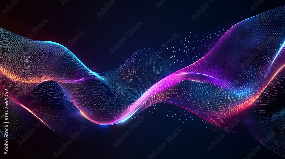 Aufkleber Vibrant Abstract Digital Waves with Dots and Gradients Creating a Mesmerizing Technology Background : Generative AI