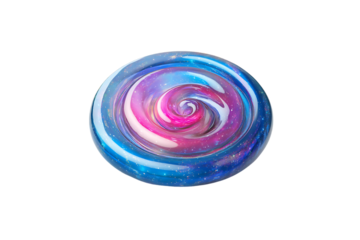 Glossy pink and blue spiral object isolated on black background