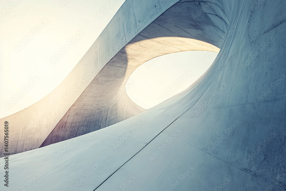 Poster abstract spiral tunnel with smooth curves and minimalist monochrome visual effect, generative ai