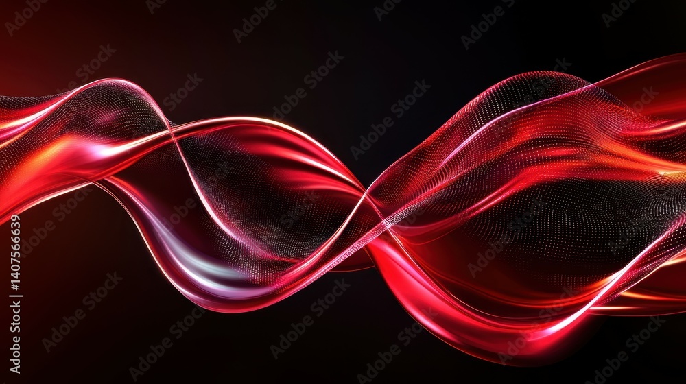 Poster dynamic red waves on a black background, creating a vibrant and modern visual.