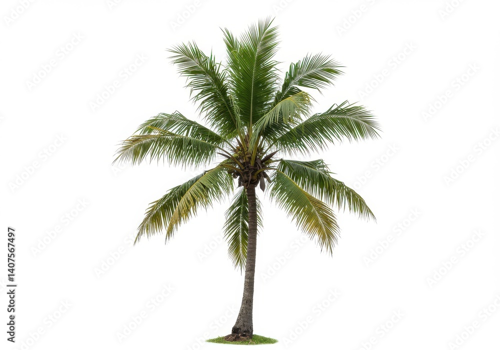 Poster isolated image of a single palm tree with green fronds against a plain white background scene view