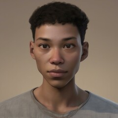 Obraz premium A highly detailed, hyper-realistic close-up portrait of an AI-generated human face. This digital artwork features lifelike skin textures, expressive eyes, and natural lighting.
