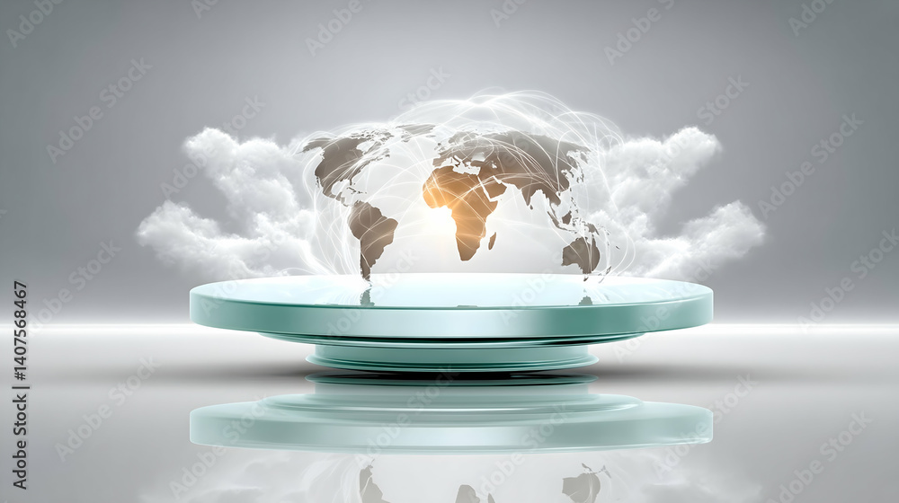 Aufkleber global network concept; world map on a futuristic platform